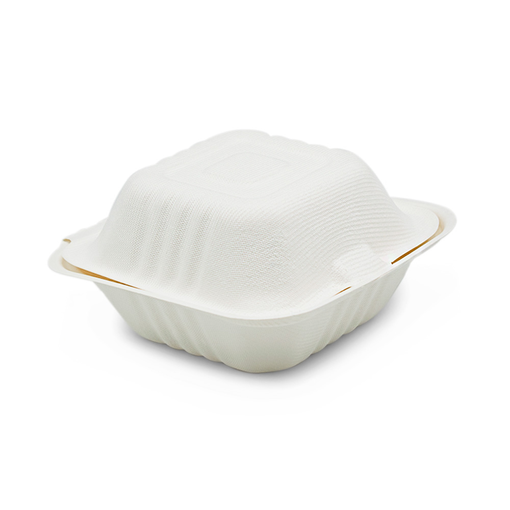 Бургер бокс квадратный 450мл 155х155х76мм белый из сахарного тростника с рёбрами жёсткости и крышкой по 125 шт/уп (500 шт/кор) — изображение 2