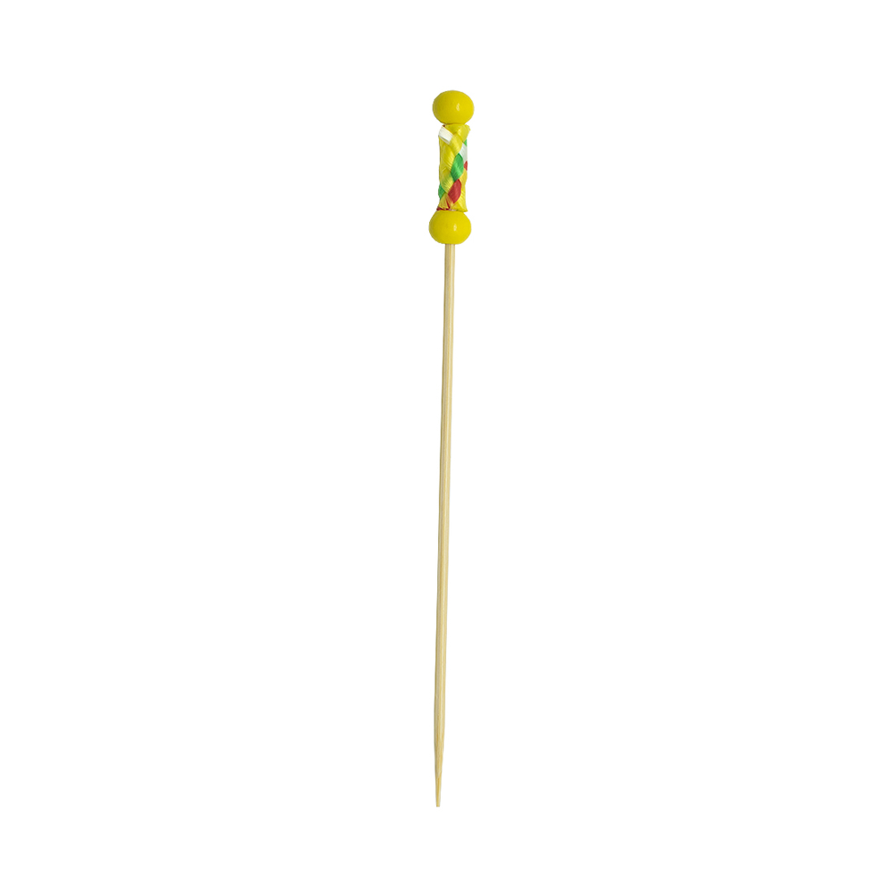Пика косичка бамбуковая жёлтая 120 мм по 100 шт/уп (100 уп/кор)