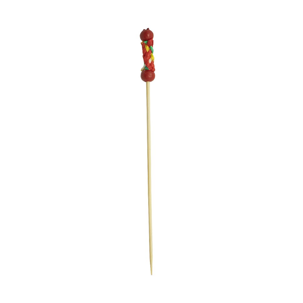 Пика косичка бамбуковая красная 120 мм по 100 шт/уп (100 уп/кор)
