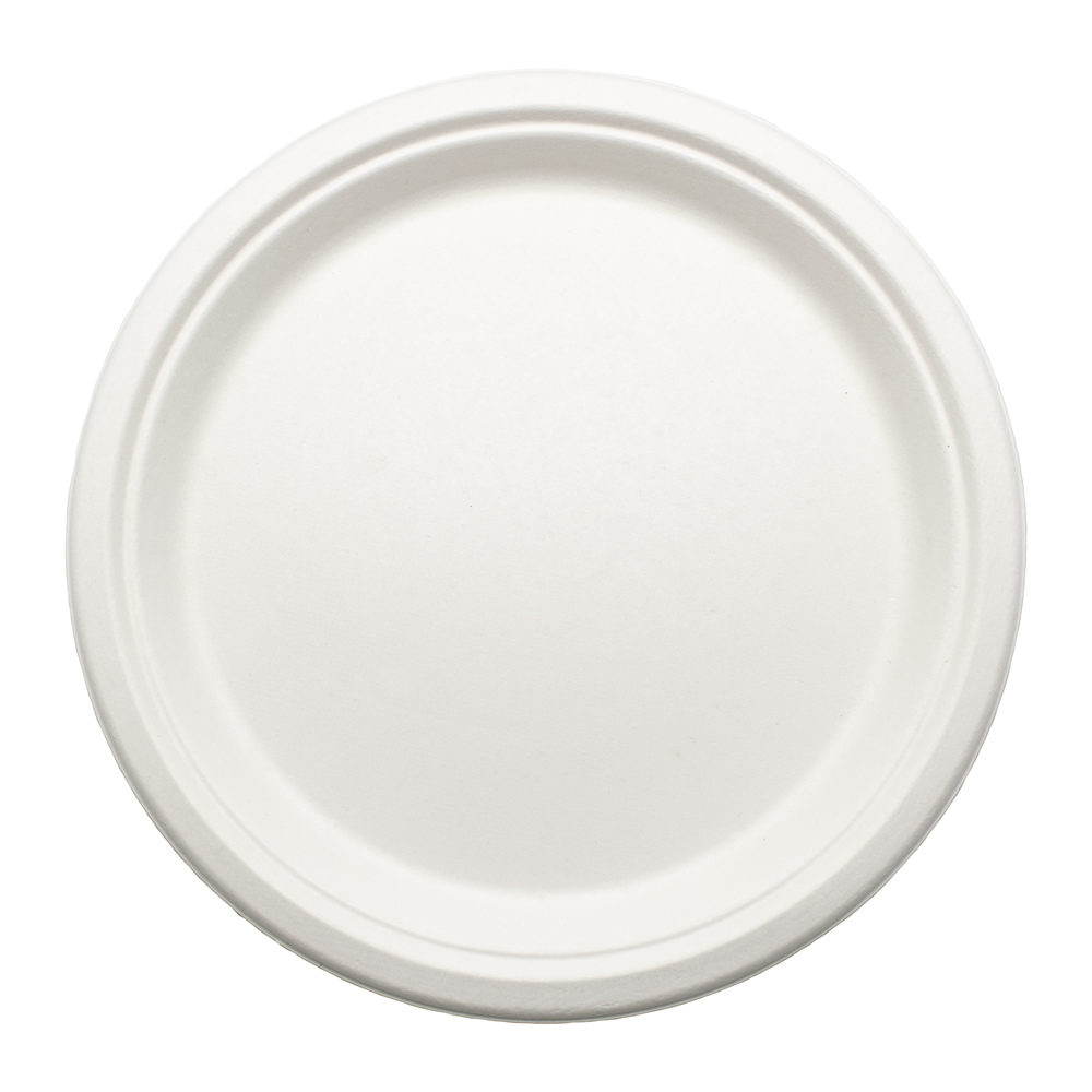 Тарелка круглая одноразовая белая из сахарного тростника 254х20 мм d254мм по 125 шт/уп (500 шт/кор)