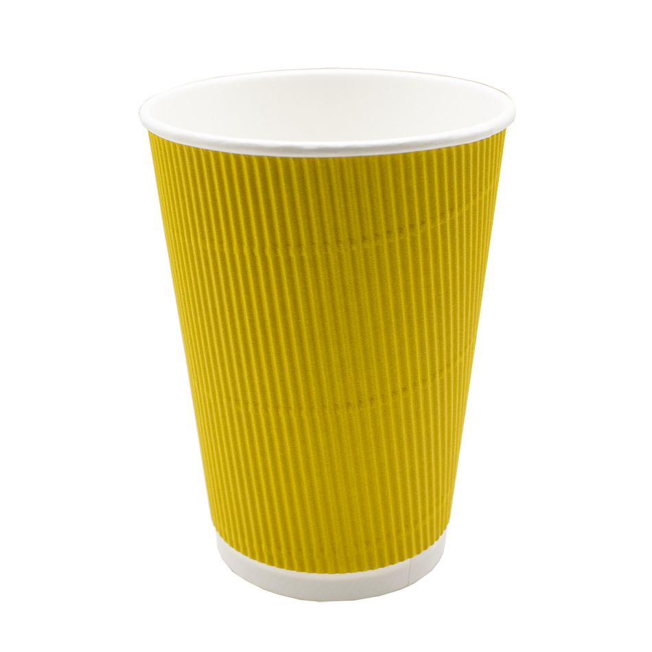 Одноразовый стакан гофрированный жёлтый 350 мл d90мм по 20 шт/уп (400 шт/кор)