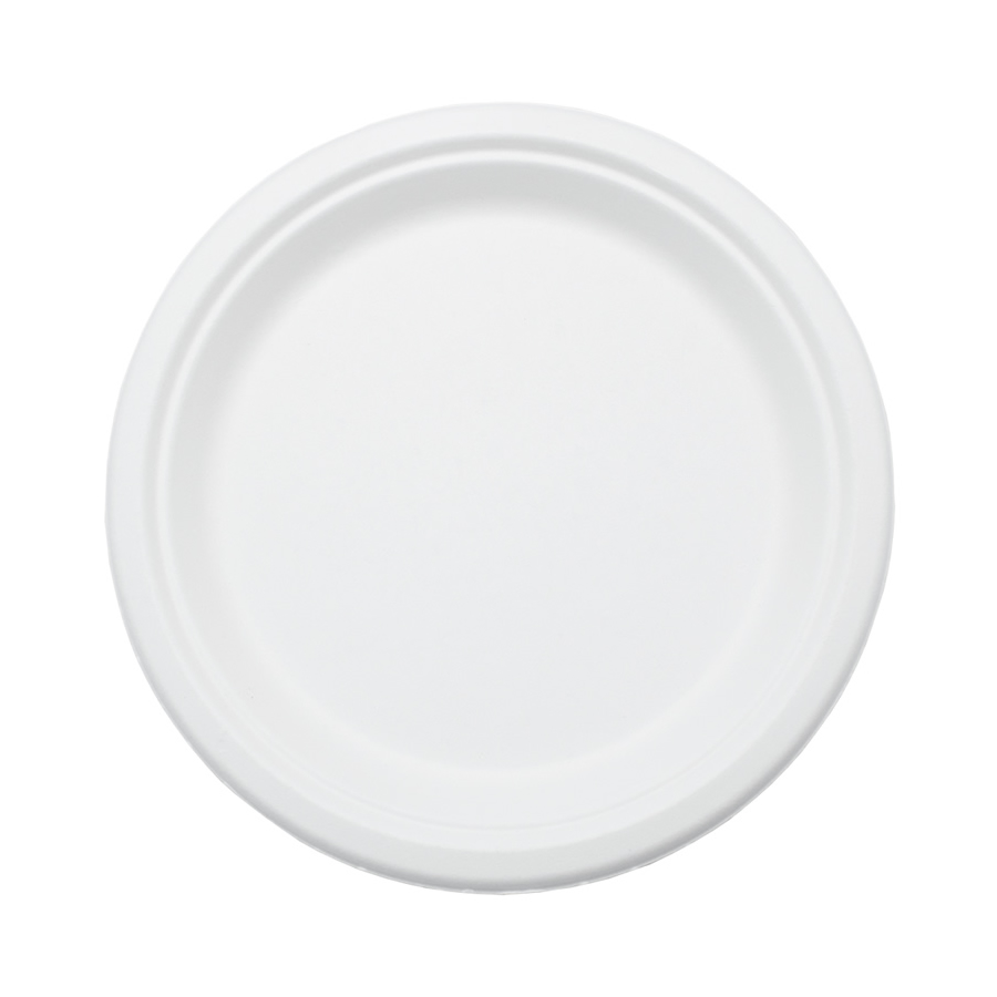 Тарелка круглая одноразовая белая из сахарного тростника 230х20 мм d230мм по 50 шт/уп (1000 шт/кор)