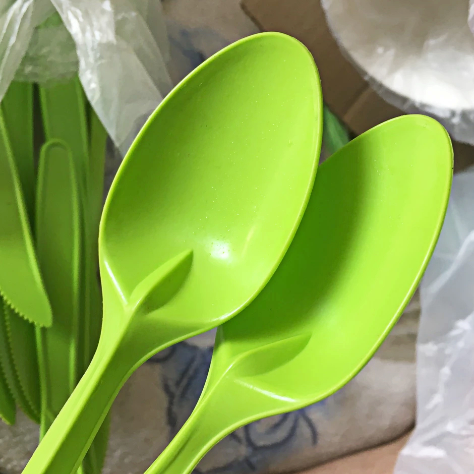 Ложка десертная 170мм зелёная из кукурузного крахмала одноразовая по 50 шт/уп (2000 шт/кор) — изображение 4