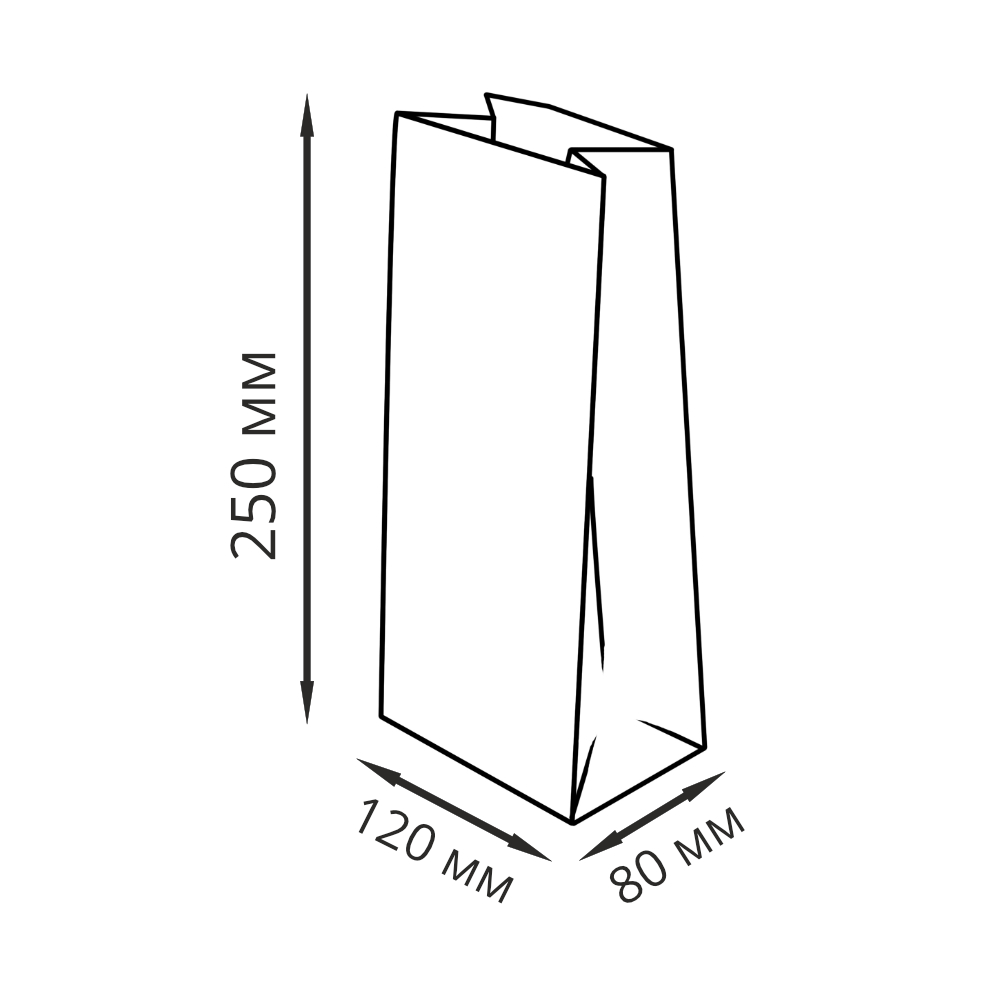 Пакет бумажный крафт фасовочный с прямоугольным дном 120x80x250 мм по 1000 шт/кор — изображение 2