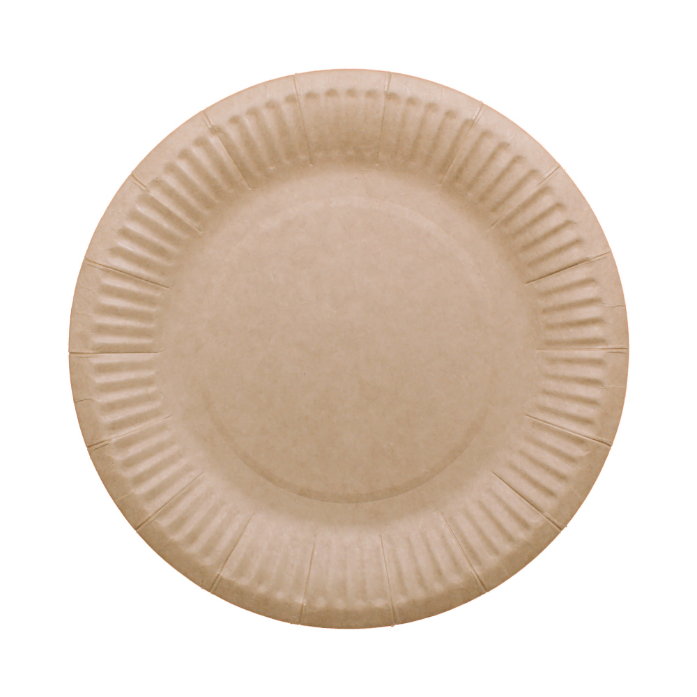 Тарелка для еды круглая d180мм крафт бумажная плоская мелованная по 100 шт/уп (1000 шт/кор)