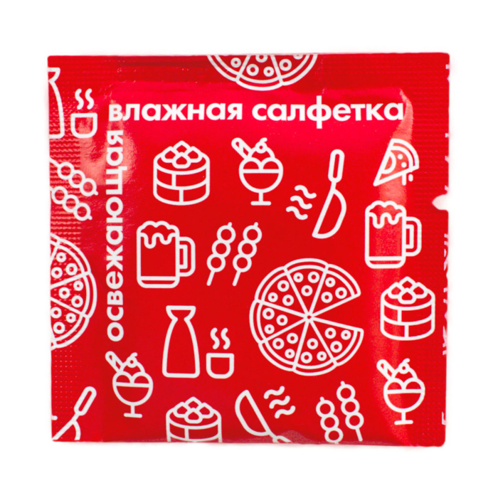 Салфетка влажная освежающая для рук "Клубника" 60х60 мм по 1500 шт/кор
