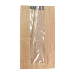 Пакет бумажный крафт с окном и V-образным дном 140х60х250 мм по 2500 шт/кор