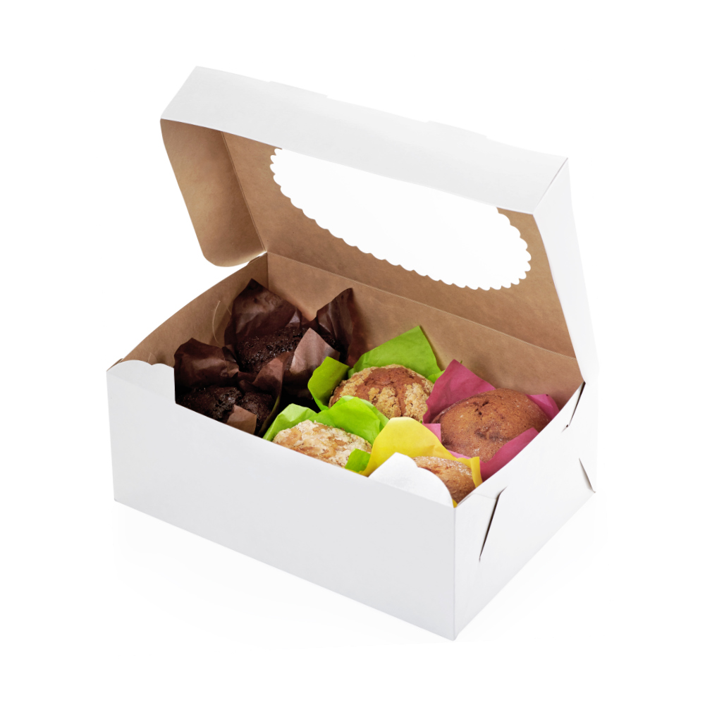 Контейнер для кексов 6шт бумажный прямоугольный крафт/белый с окном двухсторонний 250х170х100мм по 150шт/кор