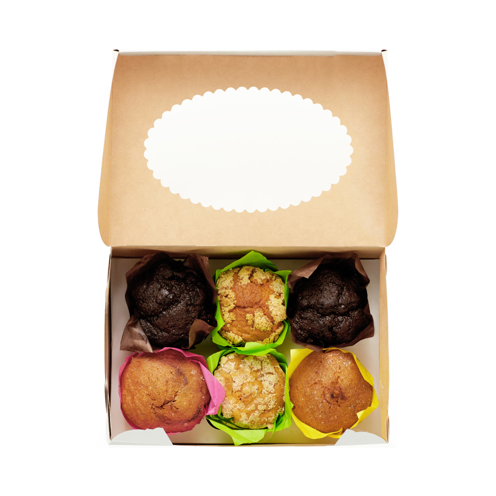 Контейнер для кексов 6шт бумажный прямоугольный крафт/белый с окном двухсторонний 250х170х100мм по 150шт/кор — изображение 3