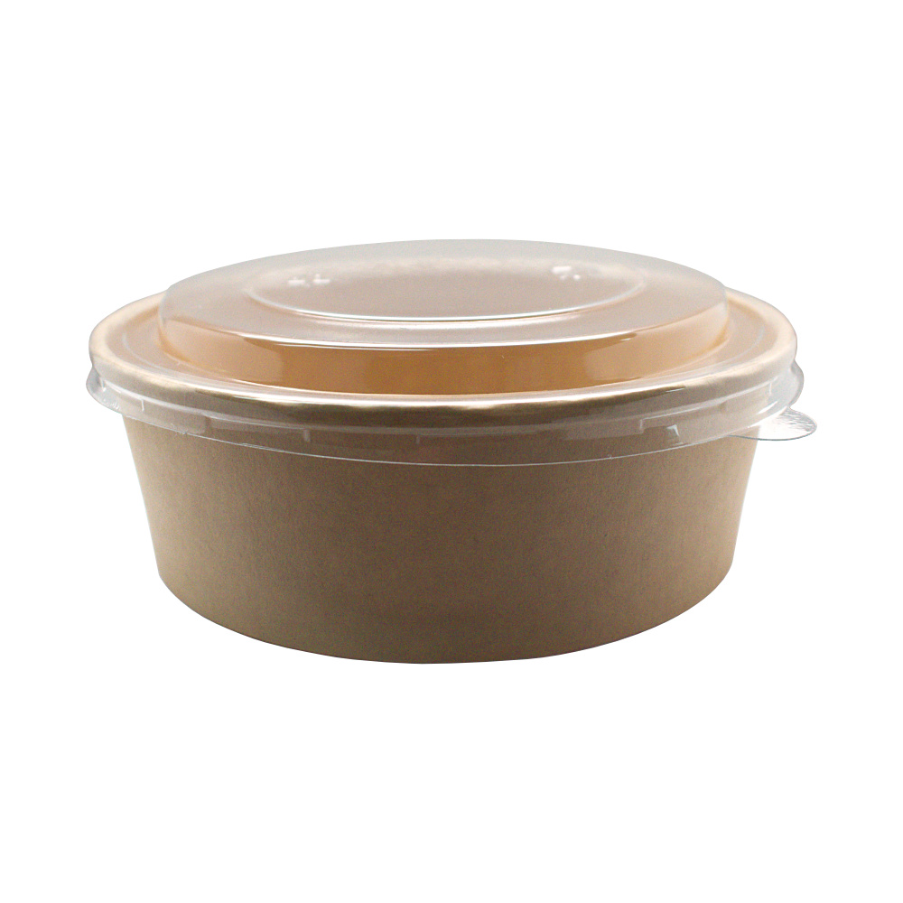 Контейнер для еды круглый 500мл d150мм 150х55мм полный крафт бумажный с прозрачной выпуклой крышкой по 50 шт/уп (100 шт/кор) — изображение 3