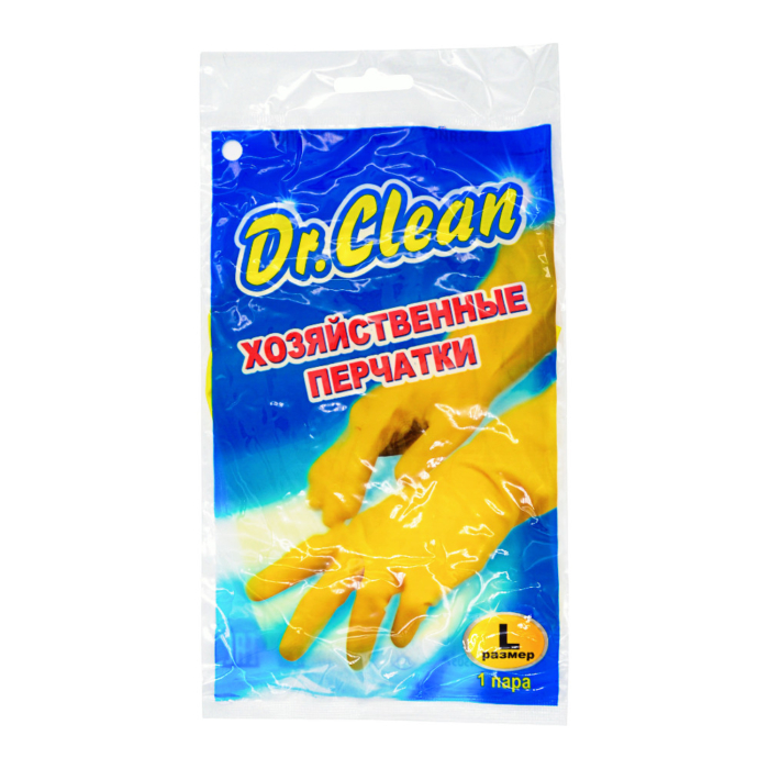 Перчатки хозяйственные латексные Dr.Clean L жёлтые по 1 пара/уп (12 шт/кор)