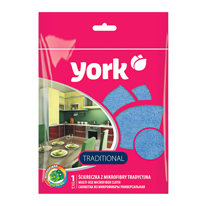 Салфетка из микрофибры York 300х300 мм синяя традиционная универсальная по 1 шт/уп