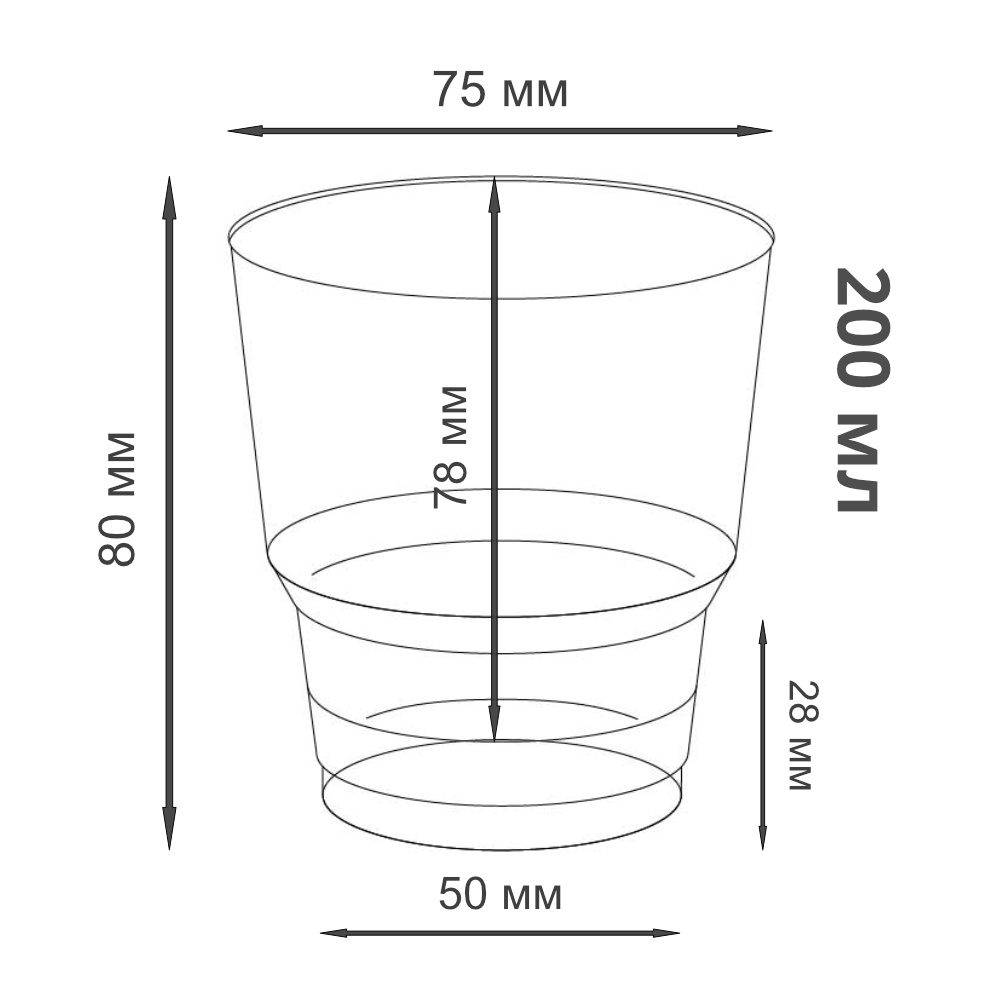 Стакан десертный одноразовый «Рокс» круглый пластиковый прозрачный 200мл  d75мм 75х80 мм по 50 шт/уп (1000 шт/кор)
