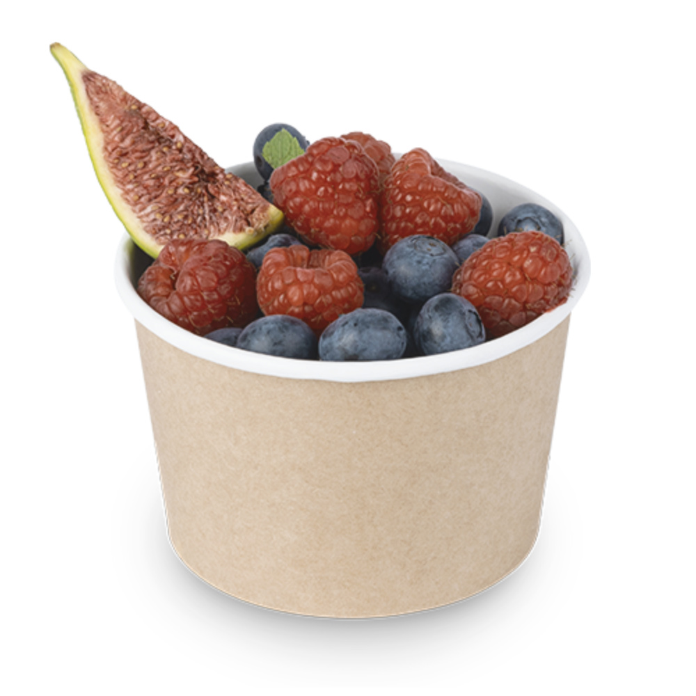 Супница бумажная круглая 275/250мл крафт/белая с бумажной плоской крышкой d100мм 100/79×65мм по 30 шт/уп (600 шт/кор) — изображение 5