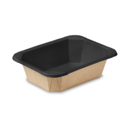 Контейнер для еды прямоугольный 500мл 187/140х147/100х45мм крафт/чёрный бумажный под запайку ламинированный без крышки по 70 шт/уп (560 шт/кор)