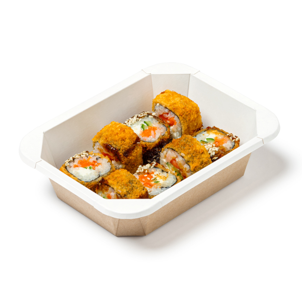 Контейнер для еды прямоугольный 500мл 187/140х147/100х56мм крафт/белый бумажный ламинированный с прозрачной плоской крышкой по 70 шт/уп (560 шт/кор) — изображение 3