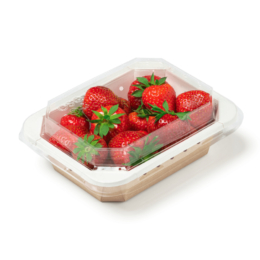 Контейнер для еды прямоугольный 500мл 187/140х147/100х71мм крафт/белый бумажный ламинированный с прозрачной полукупольной крышкой по 70 шт/уп (560 шт/кор)