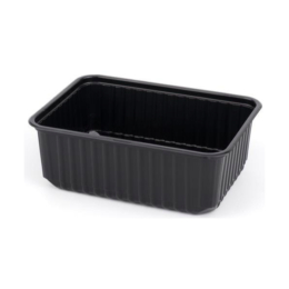 Контейнер для еды прямоугольный 1000мл 186х132х64мм чёрный пластиковый с рёбрами жёсткости и прозрачной плоской крышкой по 100 шт/уп (500 шт/кор)