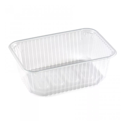 Контейнер для еды прямоугольный 1000мл 186х132х64мм прозрачный пластиковый с рёбрами жёсткости и прозрачной плоской крышкой по 100 шт/уп (500 шт/кор)
