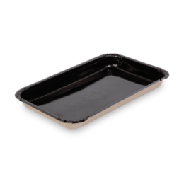 Подложка пищевая бумажная прямоугольная крафт/чёрная ламинированная низкая 225/200×135/110×20мм по 50 шт/уп (850 шт/кор)