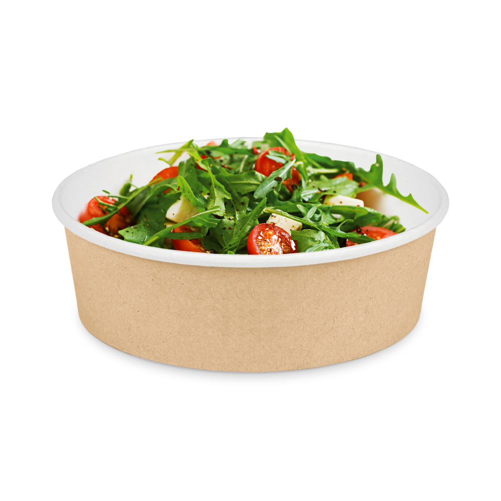 Контейнер для еды круглый 410мл d150мм 150/132x46мм крафт/белый бумажный ламинированный с прозрачной купольной крышкой по 45 шт/уп (270 шт/кор) — изображение 3