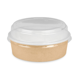 Контейнер для еды круглый 410мл d150мм 150/132×46мм крафт/белый бумажный ламинированный с прозрачной купольной крышкой по 45 шт/уп (270 шт/кор)