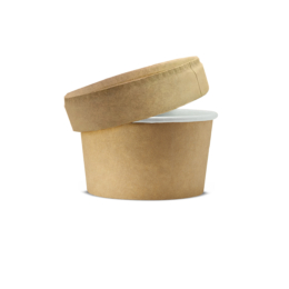 Креманка круглая 270мл d98мм 98/82х55мм крафт/белая бумажная с бумажной плоской крышкой по 600 шт/кор