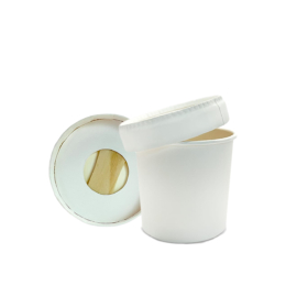 Креманка круглая 140мл d68мм 68/57х60мм белая бумажная с бумажной плоской крышкой и ложкой по 1500 шт/кор