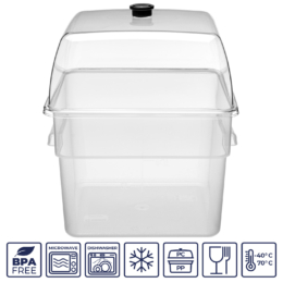 Крышка 28×28см h12,5см прозрачная из поликарбоната по 1 шт/уп12/