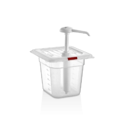 Диспенсер для соуса прямоугольный 170×160мм h145мм 2л с дозатором (25 мл) п/п крышка с красной вставкой /1/