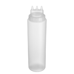 Бутылка для соуса пластиковая 1000мл d75мм h290мм матовая круглая с крышкой и 3 носиками по 96 шт/уп