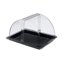 Поднос для подачи 1/2 чёрный с крышкой Roll-Top из поликарбоната по 1 шт/уп