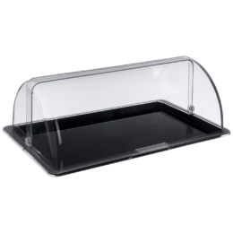 Поднос для подачи 1/1 чёрный с крышкой Roll-Top из поликарбоната по 1 шт/уп