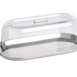 Поднос для подачи 30×15.5см с пластиковой крышкой h10.5мм прямоугольный металлический по 1 шт/уп