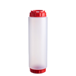 Ёмкость для соуса 1000мл d75мм h290мм c 2 красными крышками и силиконовым носиком прозрачная по 96 шт/уп