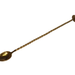 Ложка барменская с плоской кнопкой 25см металлическая золотая  по 1 шт/уп