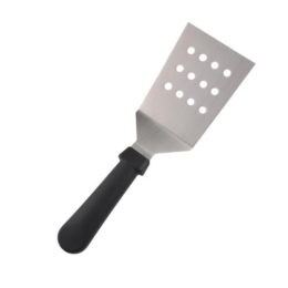 Лопатка кухонная 28 см. изогнутая раб.часть 11,5*9 см. нерж. широкая перф. с пласт. ручкой черная /1/96/