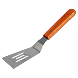 Лопатка 24,5 см. изогнутая раб.часть 13*5,5 см. нерж., с дерев. ручкой, перфор. /1/120/