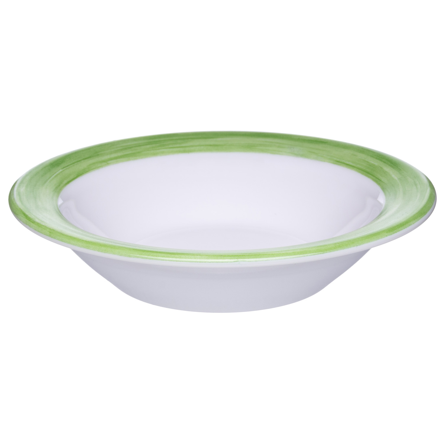 Блюдце круглое «Brush» d120мм 110мл белое зелёный край глубокое из опалового стекла по 6 шт/уп