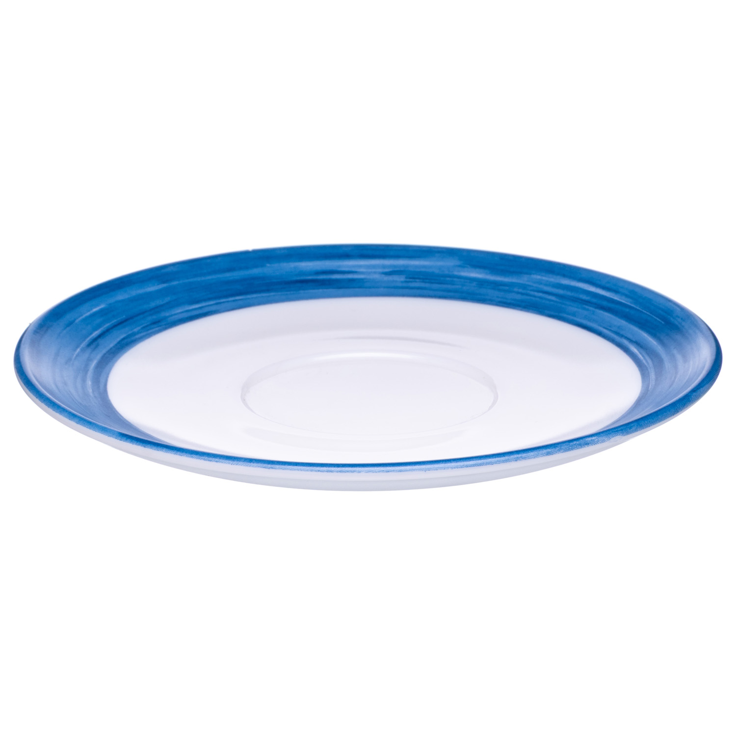 Блюдце круглое «Brush» d140мм белое синий край из опалового стекла по 6 шт/уп