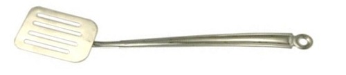 Лопатка кухонная 31 см. изогнутая раб. часть 8*6 см. нерж. перфорир. /1/150/