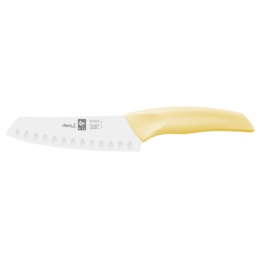 Нож японский Santoku 140/260 мм. с бороздками, желтый I-TECH /1/12/